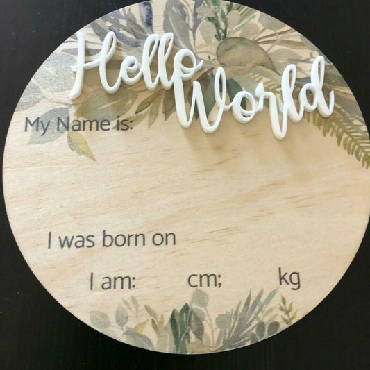 3D Birth Announcement Plaque - Hello world