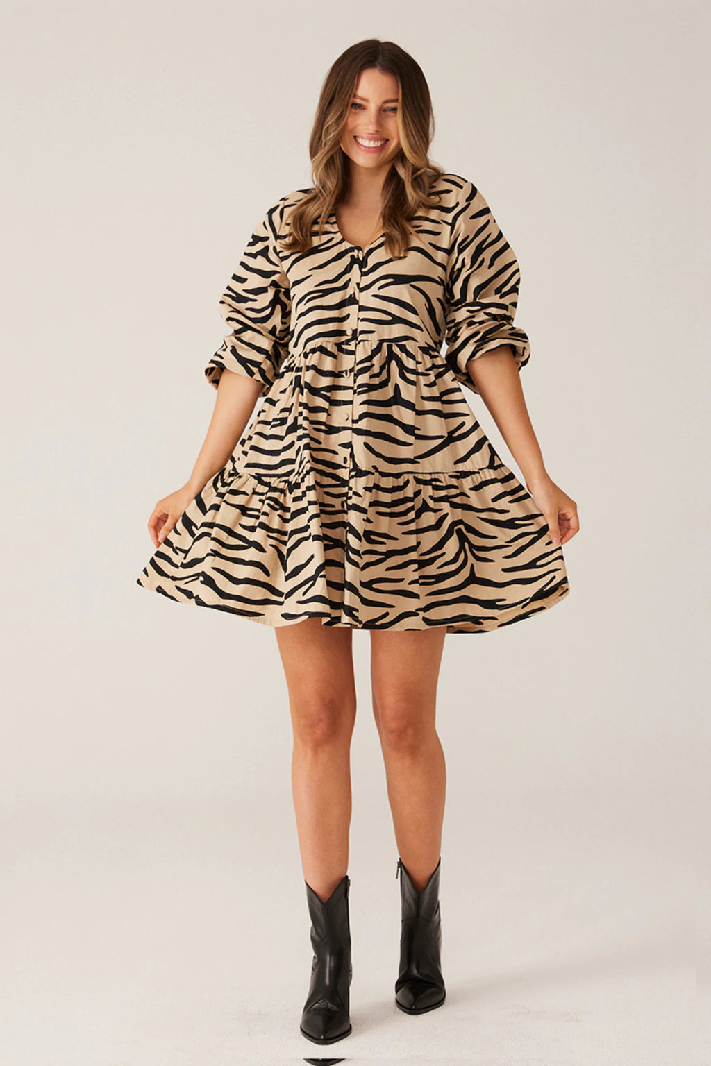 Cartel & Willow - Indianna Mini Dress - Taupe Zebra