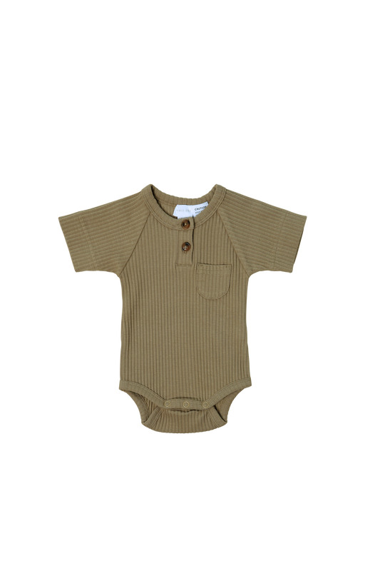 Jamie Kay - Wide Rib Hugo Short Sleeve Bodysuit - Shortbread