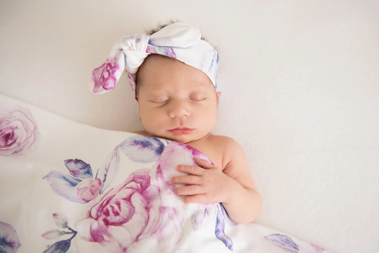 Snuggle Hunny Kids - Baby Jersey Wrap and Top Knot - Lilac Skies