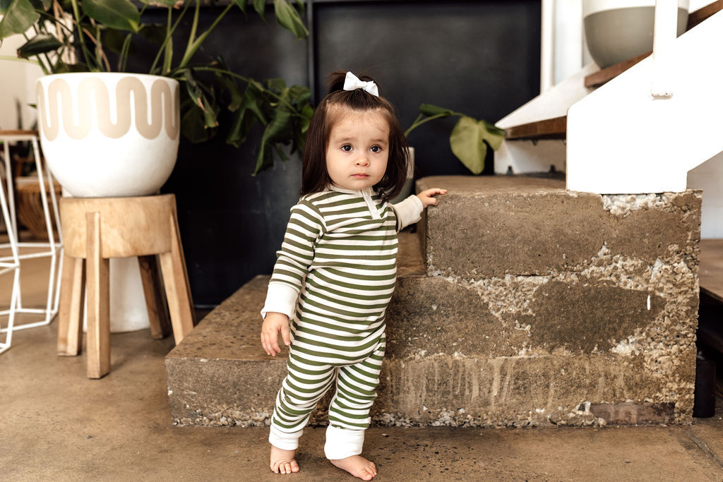 Snuggle Hunny Kids - Olive Stripe Growsuit