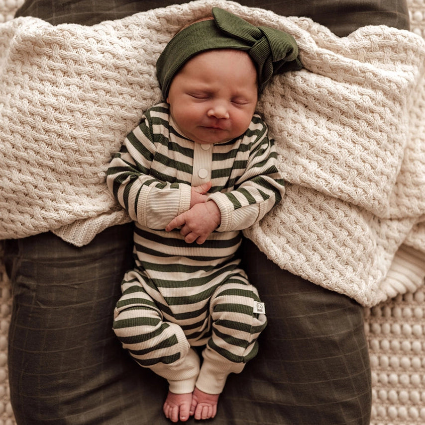 Snuggle Hunny Kids - Olive Stripe Growsuit