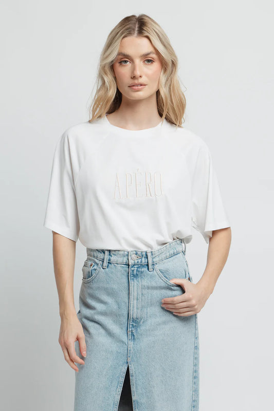 Apero - Riviera Embroidered Oversized Tee - White / Cream