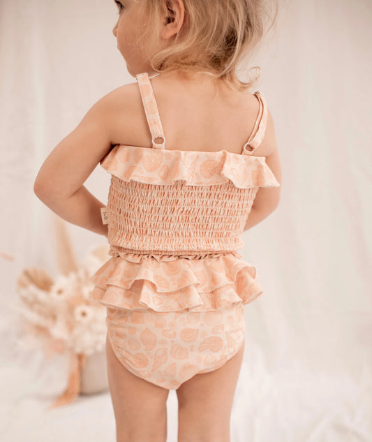 India & Grace - Shirred Two Piece Swim Suit - Peach Seashell